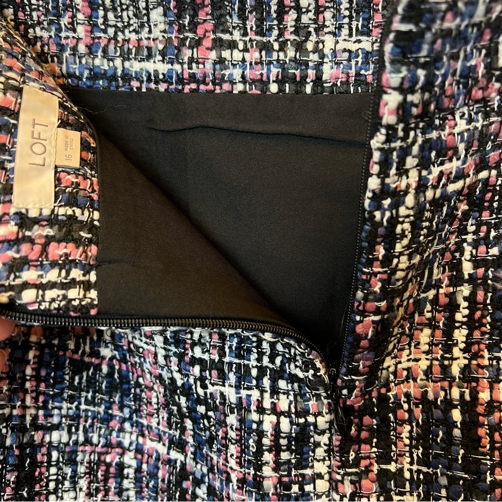 Loft Ann Taylor Women's Pink Black Tweed Pencil Skirt Size 16 Career Work Lined - Picture 5 of 7